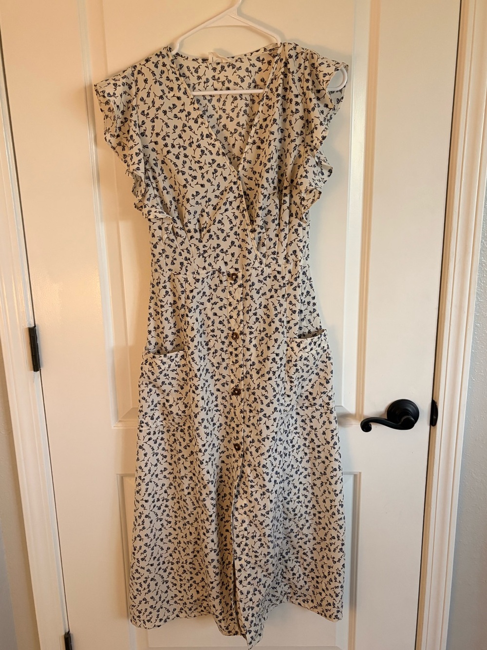 Sienna Sky Cream Midi Dress with Navy Floral Print